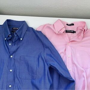 2 Kirkland Men 16-34/35 & 15 1/2-33 Button Down 100% Cotton Long Sleeve Shirt
